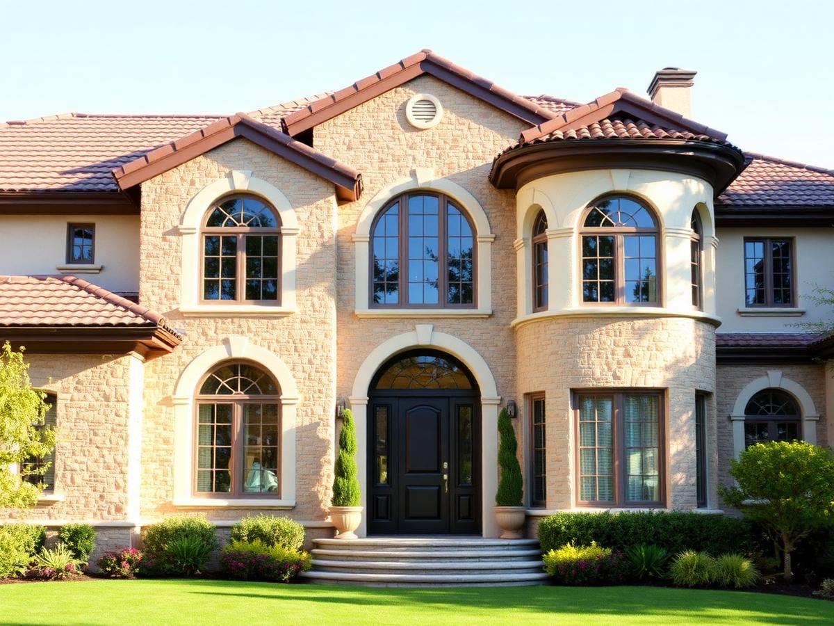 Classic stone and stucco custom home built by Buildora Construction